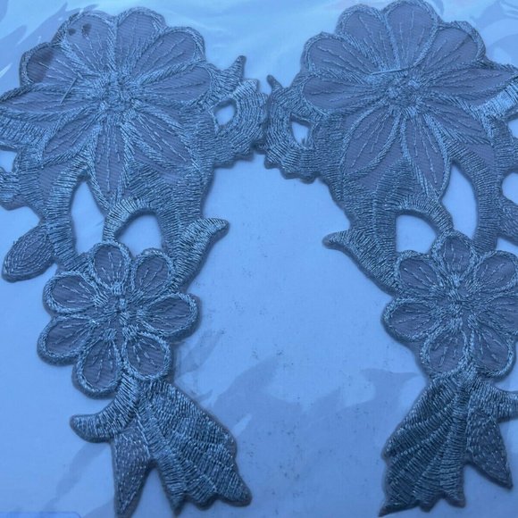 Embroidery Patches Iron One Applique Floral Gray Patches Set of 2 - Picture 8 of 9